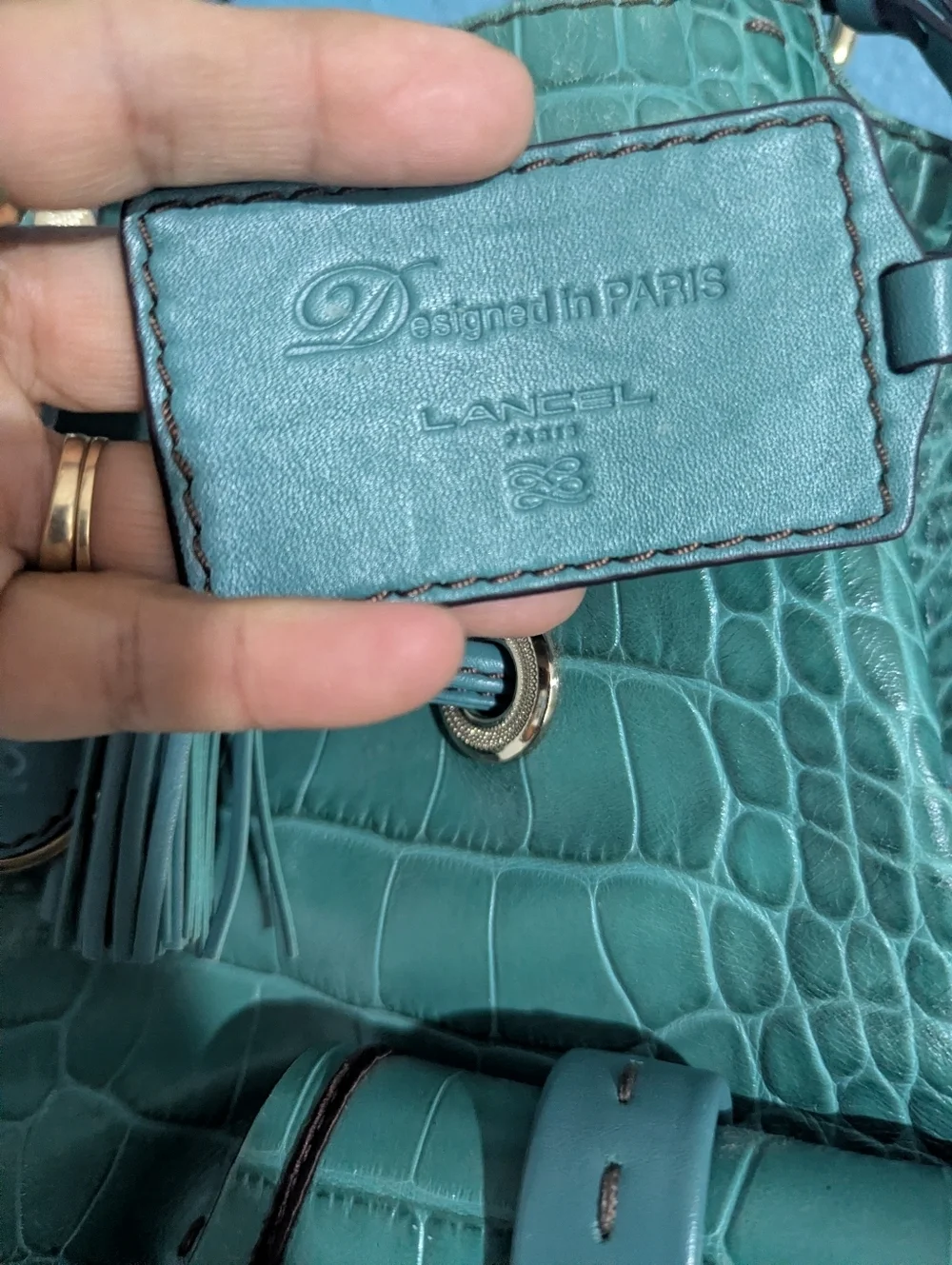 lancel  Paris Green Leather Tote Bag